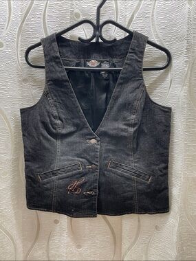 Harley-Davidson Black Denim Women's Vest with Embroidered Monogram
